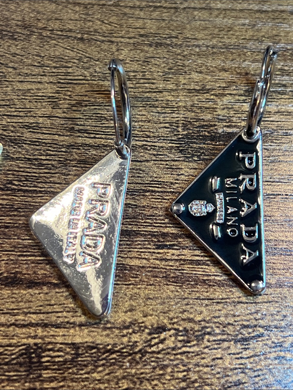 Silver Triangle Logo Hoop Earrings - Picture 8 of 9